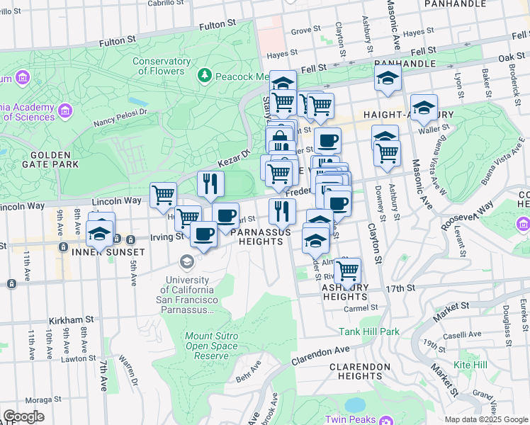 map of restaurants, bars, coffee shops, grocery stores, and more near 274 Carl Street in San Francisco