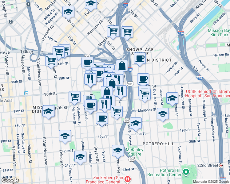 map of restaurants, bars, coffee shops, grocery stores, and more near in San Francisco