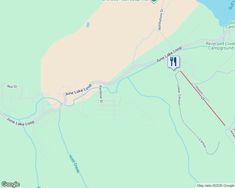 map of restaurants, bars, coffee shops, grocery stores, and more near 845 Minaret Road in June Lake