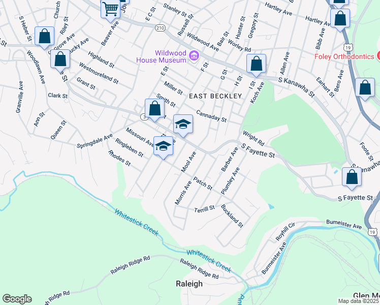 map of restaurants, bars, coffee shops, grocery stores, and more near 105-111 Mool Avenue in Beckley