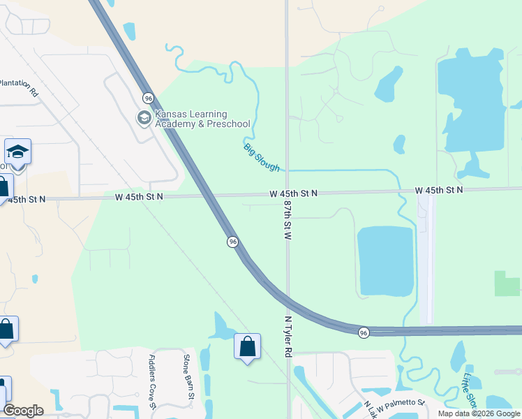 map of restaurants, bars, coffee shops, grocery stores, and more near 9511 West 45th Street North in Maize
