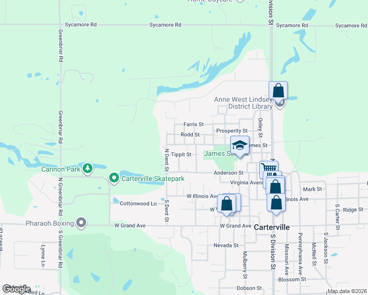 map of restaurants, bars, coffee shops, grocery stores, and more near 903 James Street in Carterville