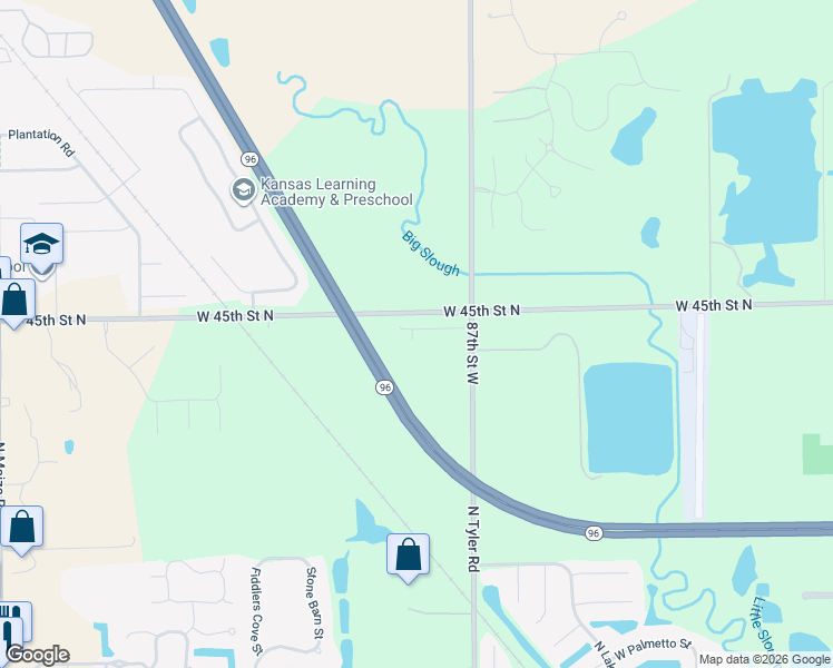 map of restaurants, bars, coffee shops, grocery stores, and more near 9511 W 45th Street North in Maize