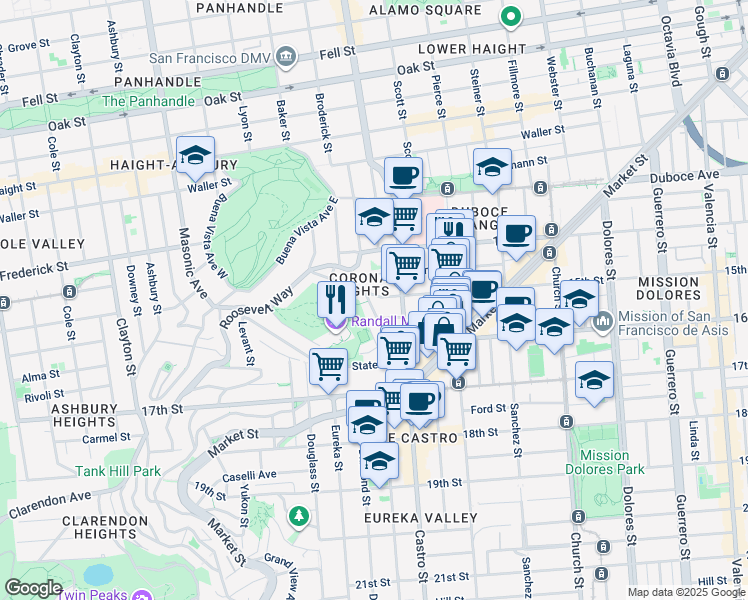 map of restaurants, bars, coffee shops, grocery stores, and more near 2309 15th Street in San Francisco