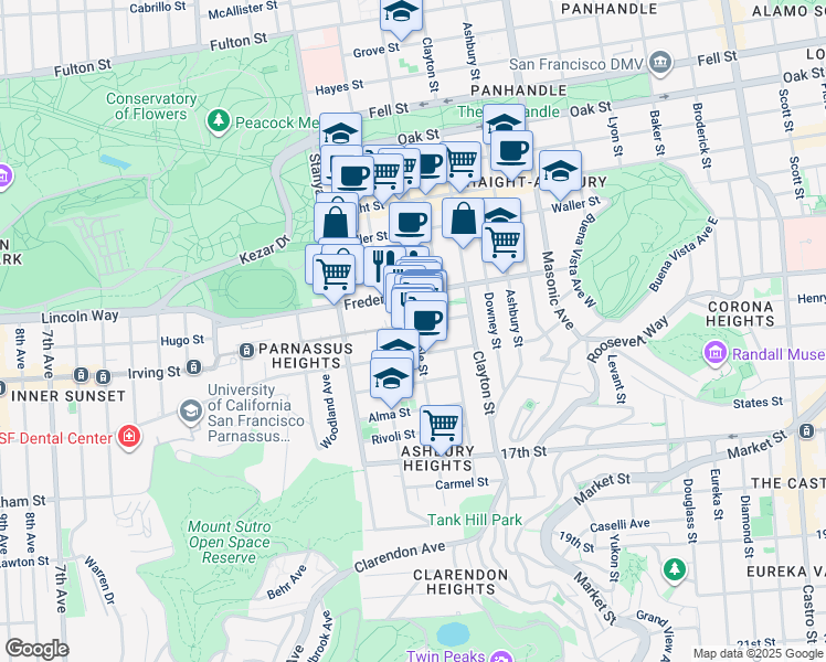 map of restaurants, bars, coffee shops, grocery stores, and more near in San Francisco