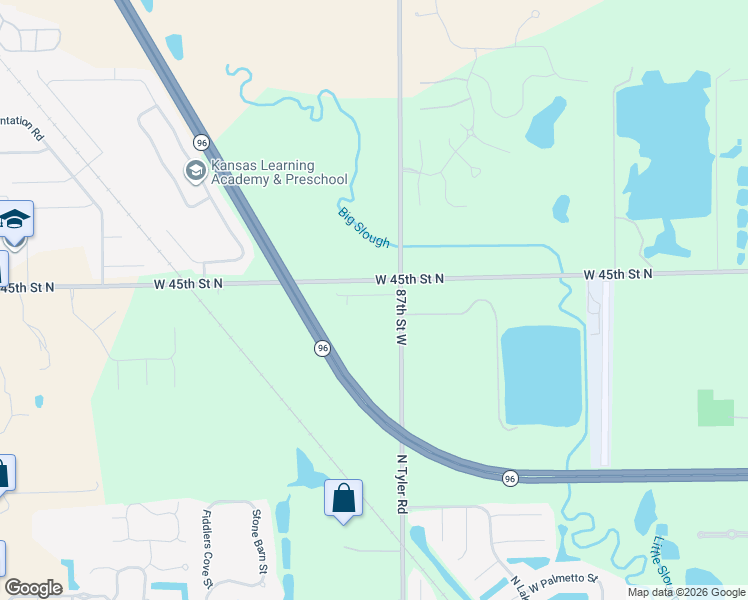 map of restaurants, bars, coffee shops, grocery stores, and more near 9511 West 45th Street North in Maize