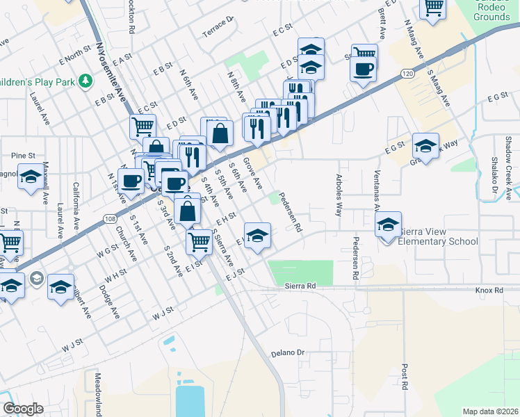map of restaurants, bars, coffee shops, grocery stores, and more near 317 South 6th Avenue in Oakdale