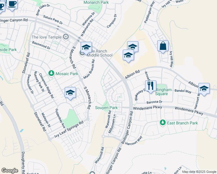 map of restaurants, bars, coffee shops, grocery stores, and more near 213 Arianna Lane in San Ramon