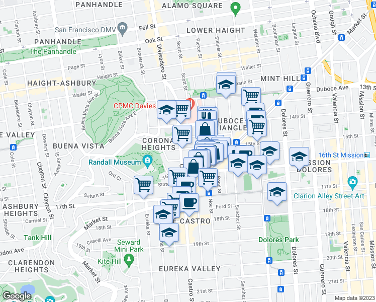 map of restaurants, bars, coffee shops, grocery stores, and more near 2257 15th Street in San Francisco