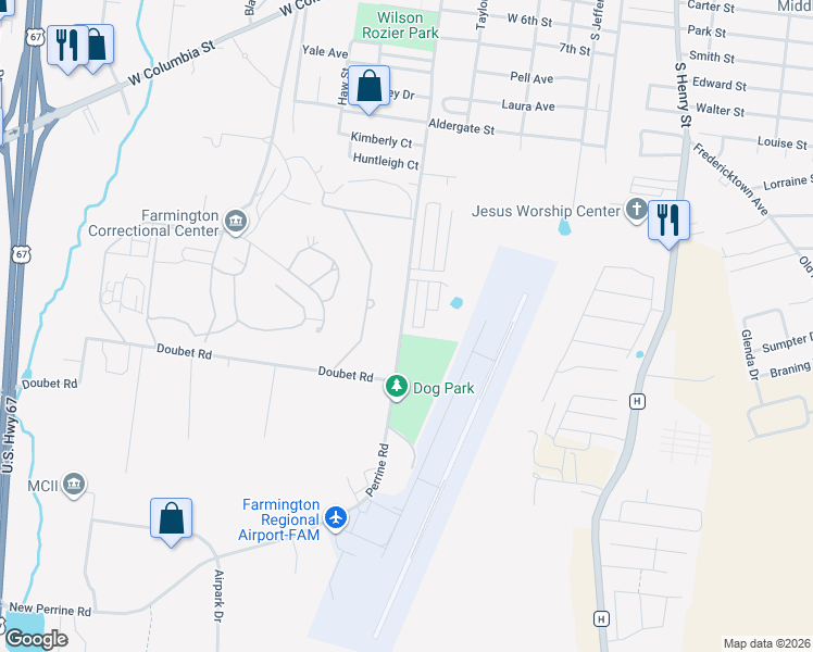 map of restaurants, bars, coffee shops, grocery stores, and more near 1325 Blossom Lane in Farmington