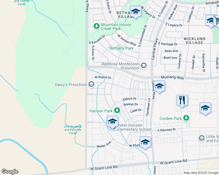 map of restaurants, bars, coffee shops, grocery stores, and more near 1026 South Jacobs Drive in Tracy