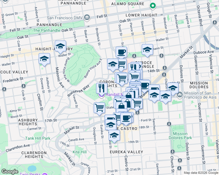 map of restaurants, bars, coffee shops, grocery stores, and more near 2475 15th Street in San Francisco