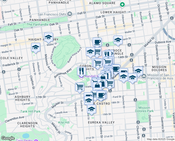 map of restaurants, bars, coffee shops, grocery stores, and more near 2475 15th Street in San Francisco
