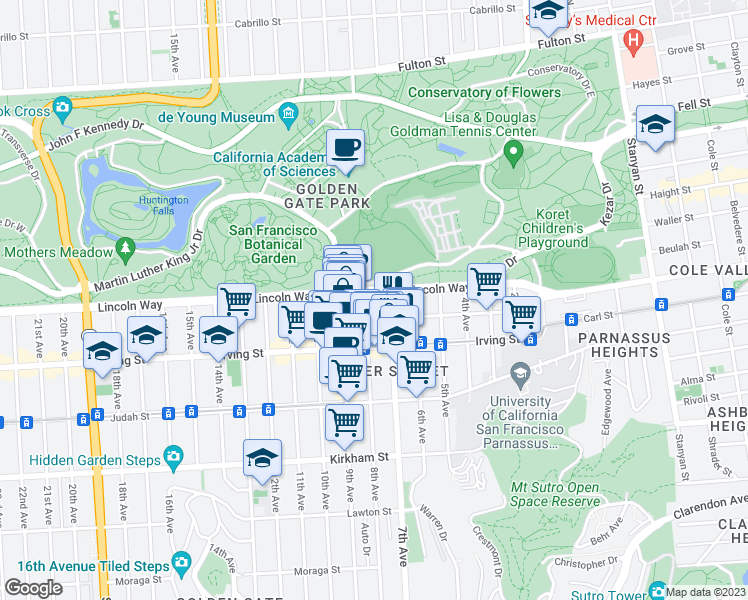 map of restaurants, bars, coffee shops, grocery stores, and more near 1221 7th Avenue in San Francisco