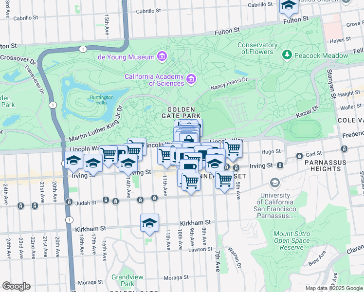 map of restaurants, bars, coffee shops, grocery stores, and more near 1205 10th Avenue in San Francisco