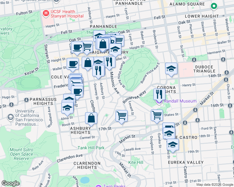 map of restaurants, bars, coffee shops, grocery stores, and more near in San Francisco