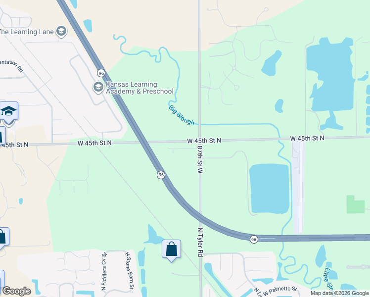 map of restaurants, bars, coffee shops, grocery stores, and more near 9511 West 45th Street North in Maize