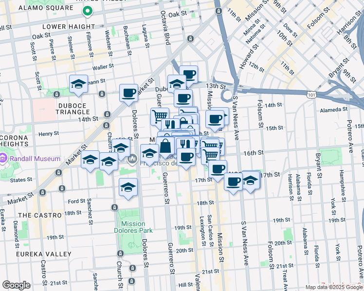 map of restaurants, bars, coffee shops, grocery stores, and more near in San Francisco