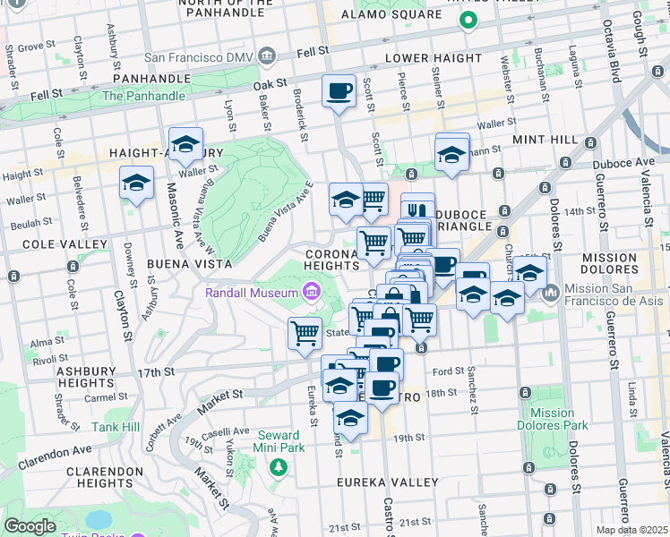 map of restaurants, bars, coffee shops, grocery stores, and more near 2475 15th Street in San Francisco