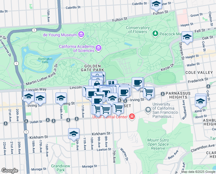 map of restaurants, bars, coffee shops, grocery stores, and more near 1221 7th Avenue in San Francisco