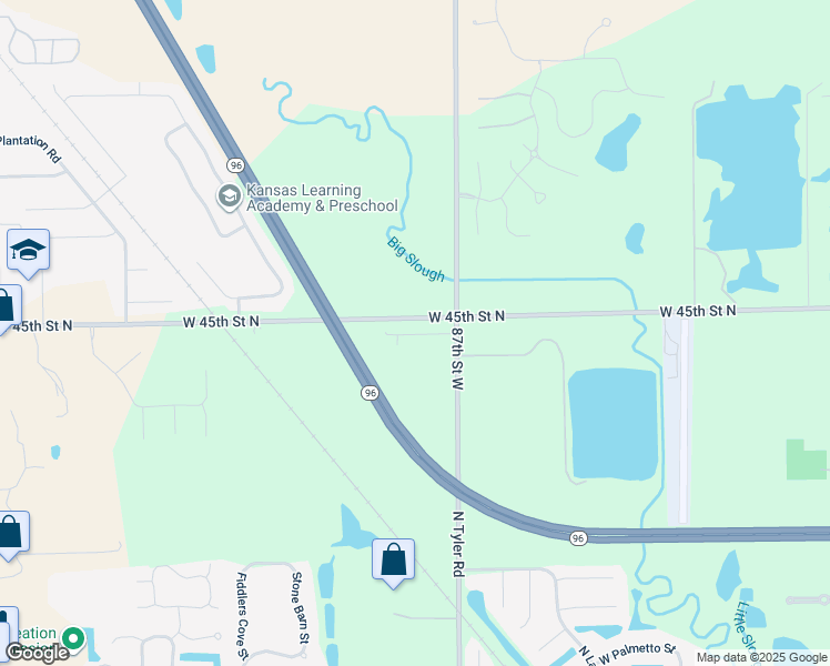 map of restaurants, bars, coffee shops, grocery stores, and more near 9511 West 45th Street North in Maize
