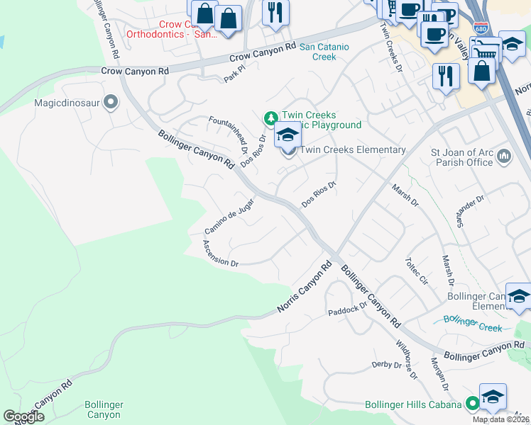 map of restaurants, bars, coffee shops, grocery stores, and more near 970 Maricaibo Place in San Ramon