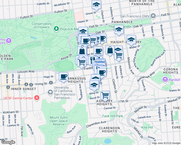 map of restaurants, bars, coffee shops, grocery stores, and more near in San Francisco
