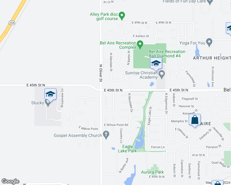 map of restaurants, bars, coffee shops, grocery stores, and more near 4568 North Glendale Street in Bel Aire