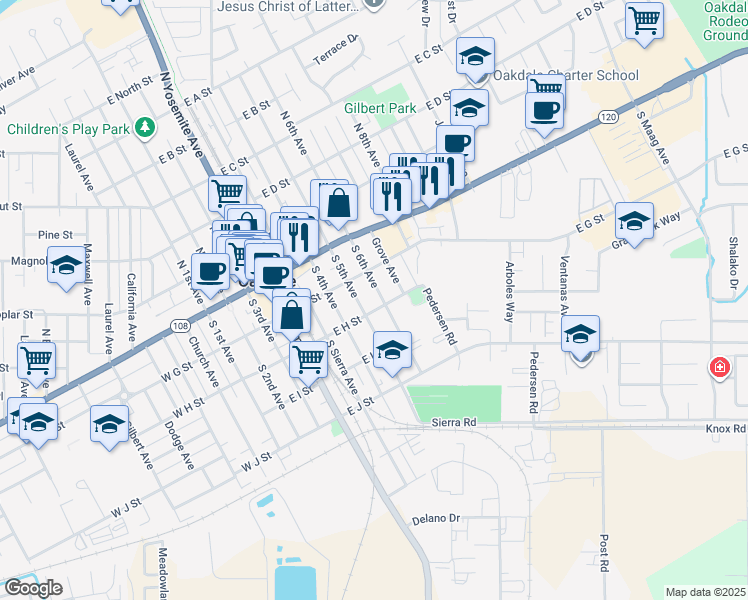 map of restaurants, bars, coffee shops, grocery stores, and more near 256 South 6th Avenue in Oakdale