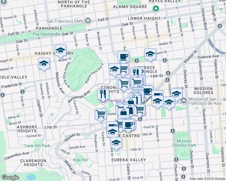 map of restaurants, bars, coffee shops, grocery stores, and more near 2475 15th Street in San Francisco