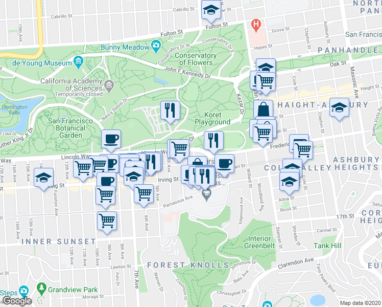 map of restaurants, bars, coffee shops, grocery stores, and more near in San Francisco