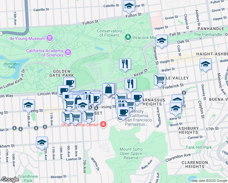 map of restaurants, bars, coffee shops, grocery stores, and more near 1242 3rd Avenue in San Francisco