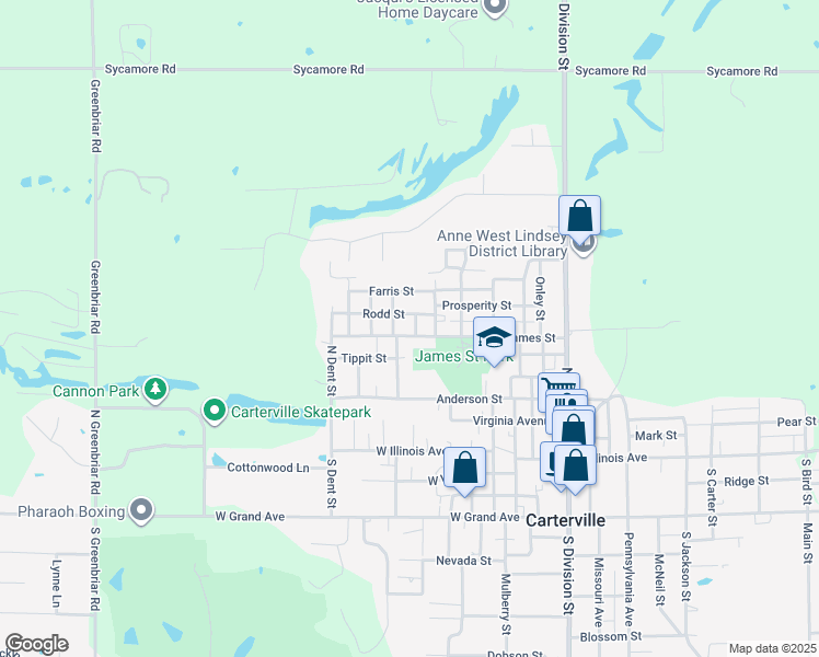map of restaurants, bars, coffee shops, grocery stores, and more near 701-799 James St in Carterville