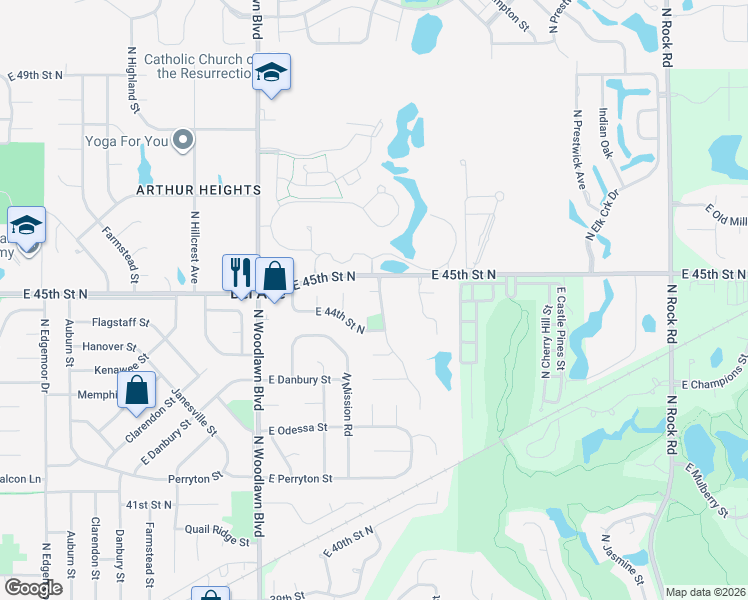map of restaurants, bars, coffee shops, grocery stores, and more near 4514 North Rushwood Street in Bel Aire