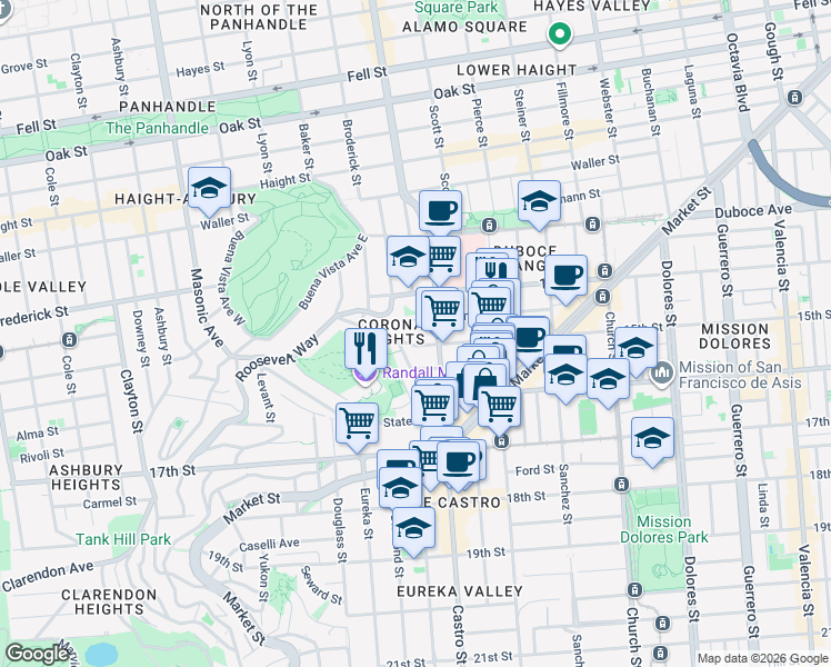 map of restaurants, bars, coffee shops, grocery stores, and more near 2354 15th Street in San Francisco