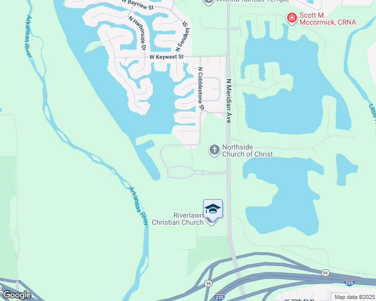 map of restaurants, bars, coffee shops, grocery stores, and more near 3099 West 45th Street North in Wichita