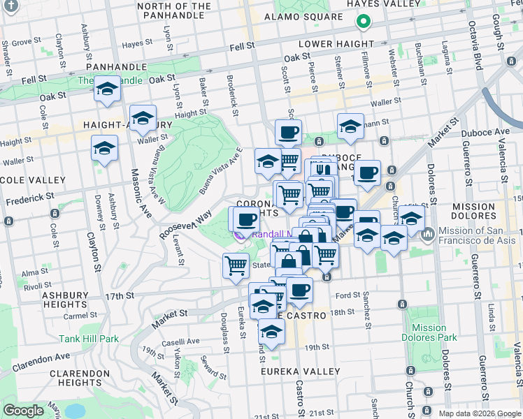 map of restaurants, bars, coffee shops, grocery stores, and more near 2475 15th Street in San Francisco