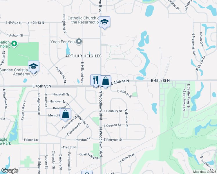 map of restaurants, bars, coffee shops, grocery stores, and more near 4554 North Woodlawn Boulevard in Bel Aire