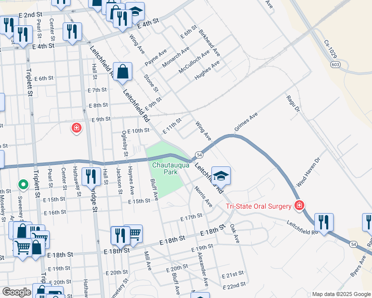 map of restaurants, bars, coffee shops, grocery stores, and more near 1205 Leitchfield Road in Owensboro