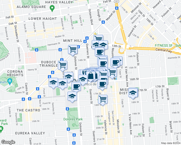 map of restaurants, bars, coffee shops, grocery stores, and more near in San Francisco