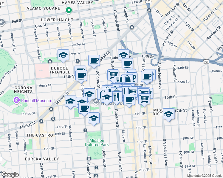 map of restaurants, bars, coffee shops, grocery stores, and more near in San Francisco