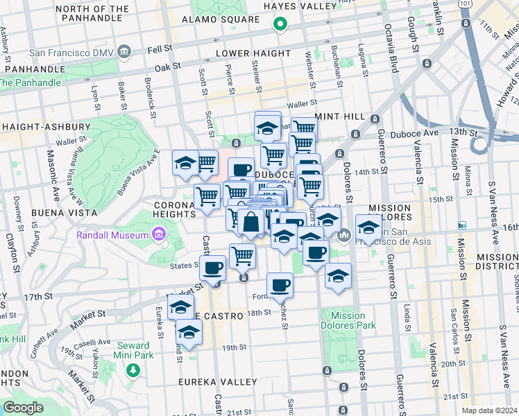 map of restaurants, bars, coffee shops, grocery stores, and more near in San Francisco