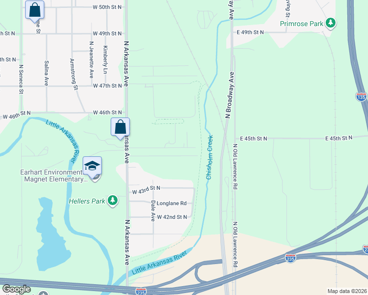map of restaurants, bars, coffee shops, grocery stores, and more near 2323 North Wichita in Wichita