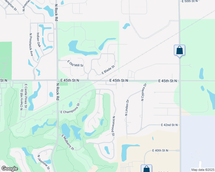 map of restaurants, bars, coffee shops, grocery stores, and more near 8613 East 44th Street North in Wichita