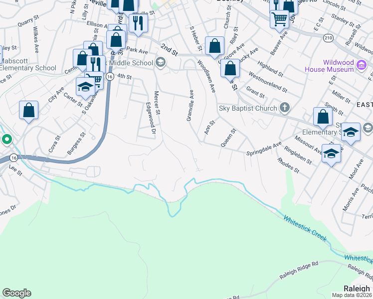 map of restaurants, bars, coffee shops, grocery stores, and more near 107 Hart Street in Beckley