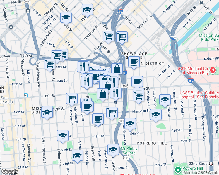 map of restaurants, bars, coffee shops, grocery stores, and more near in San Francisco