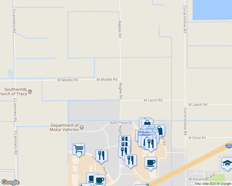 map of restaurants, bars, coffee shops, grocery stores, and more near 21219 Naglee Road in Tracy