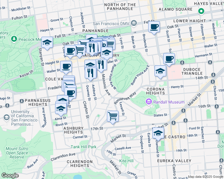 map of restaurants, bars, coffee shops, grocery stores, and more near 501 Java Street in San Francisco