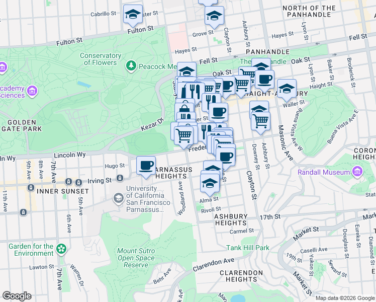 map of restaurants, bars, coffee shops, grocery stores, and more near in San Francisco