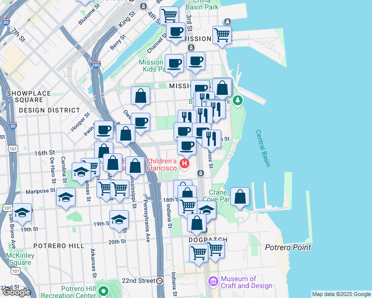 map of restaurants, bars, coffee shops, grocery stores, and more near 1825 4th Street in San Francisco